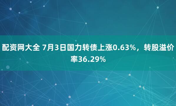 配资网大全 7月3日国力转债上涨0.63%，转股溢价率36.29%